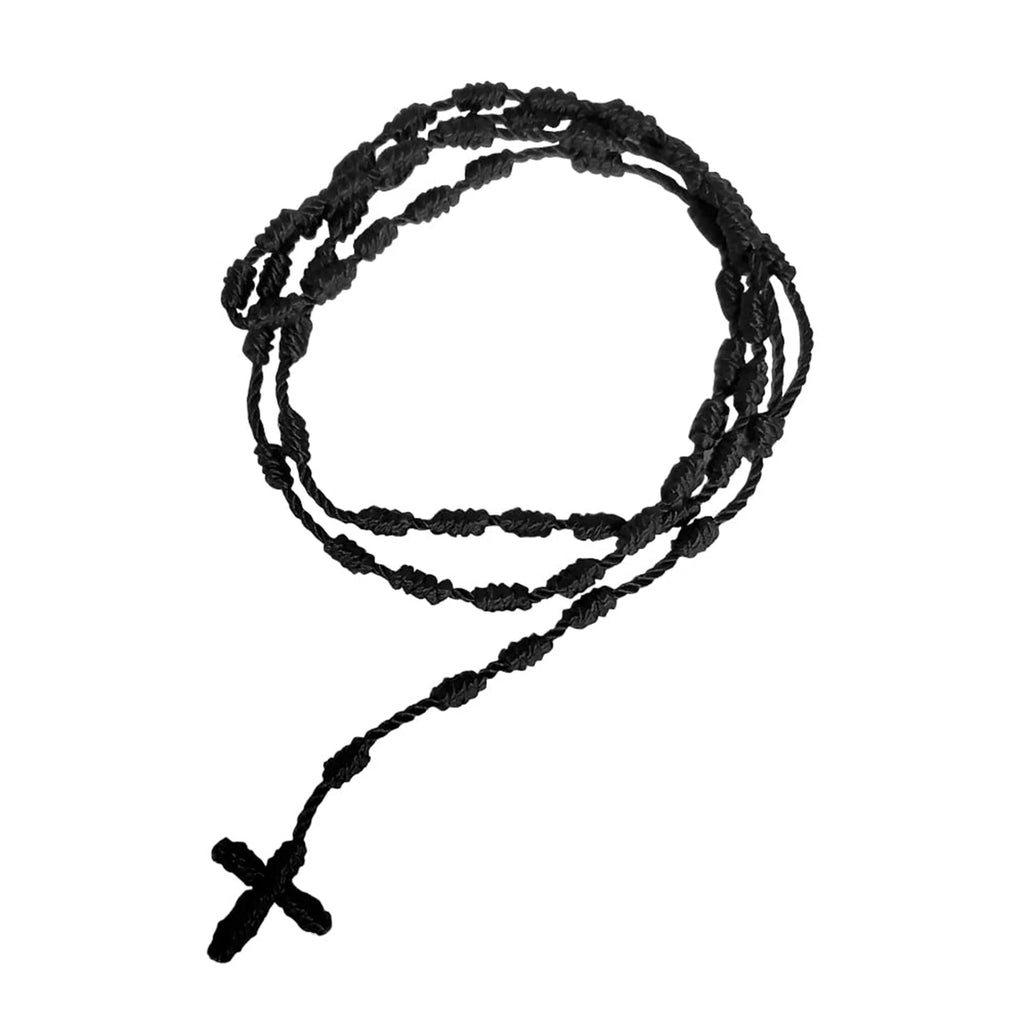 1Pc Handmade Knotted Rosary with Cross Charm - Red Rope Rosary- Necklace Cord, Black Thread Rosary, Blue Handmade Rosary, Lightw