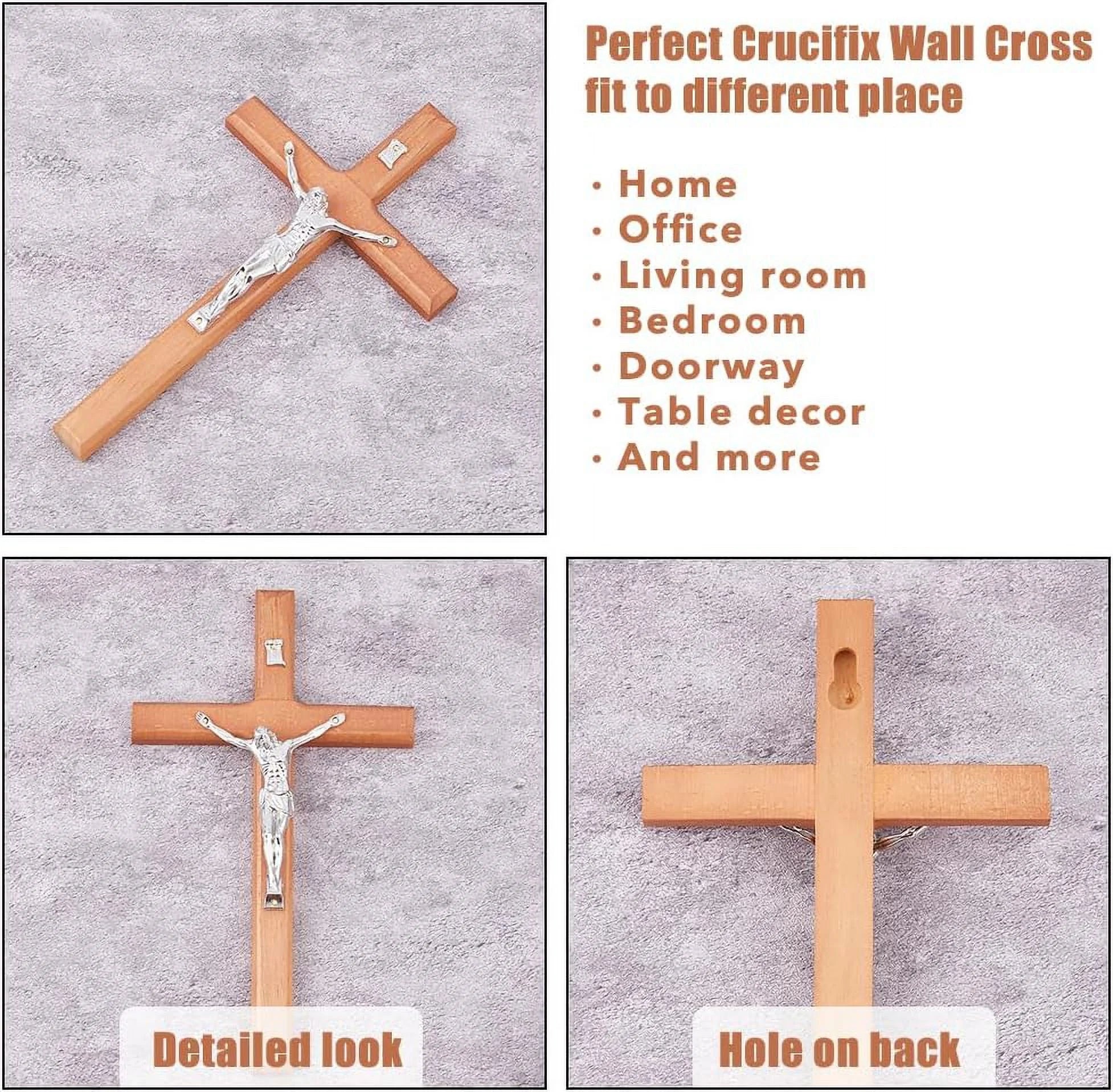 7.95Inch Easter Crucifix Cross Wall Hanging Wood Cross Wall Decor Platinum Wood Cross with Alloy Platinum with Jesus Christ Catholic Wall Art Cross for Religious Church Home Decor