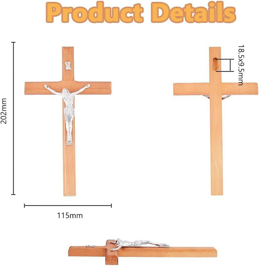 7.95Inch Easter Crucifix Cross Wall Hanging Wood Cross Wall Decor Platinum Wood Cross with Alloy Platinum with Jesus Christ Catholic Wall Art Cross for Religious Church Home Decor