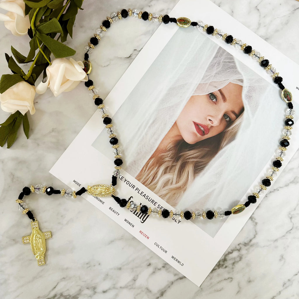 1Pc Rosary Saint Jude Virgin Mary Green Crystal Beads Catholic Necklace Cross Pendant Protection Blessing Charm Catholic Handmad